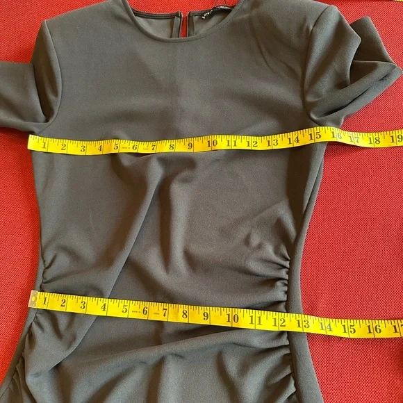 Zara Slate Brown Ruched Waist Short Sleeves Midi Dress, NWT, M - Picture 15 of 16